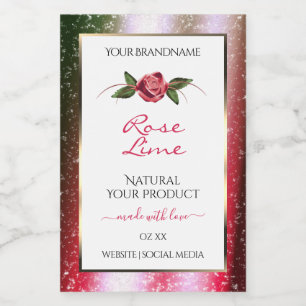 Weiße Blumen Produktetiketten Grün und Rosa Glitte Lebensmitteletikett