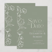 Weiße Blumen Salbeigrün Save The Date Karte (Vorne/Hinten)