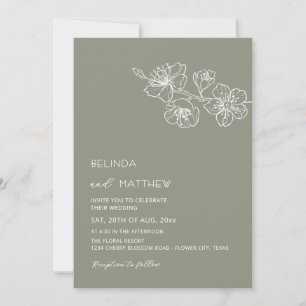 Weiße Blumen Salbeigrüne Casual-Hochzeit Einladung