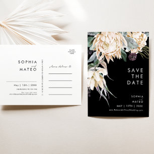 Weiße Blumen   Schwarze Save The Date Postkarte