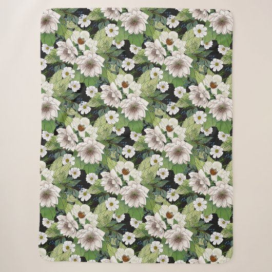 Weiße Blumen Sherpa-Decke Sherpadecke (Vorderseite)