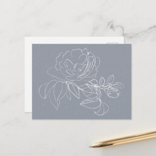 Weiße Blumen-Skizze auf Grau Postkarte