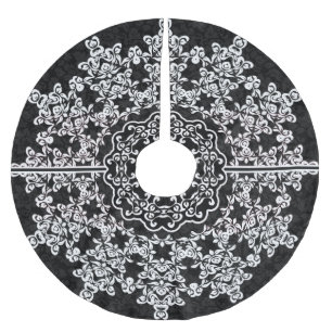 Weiße Blumen-Spitze schwarze Damaststoffe Polyester Weihnachtsbaumdecke