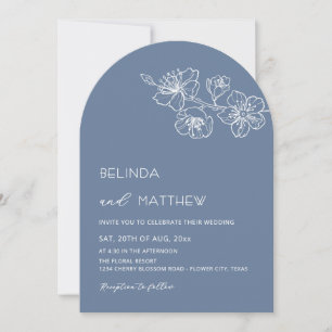 Weiße Blumen Staubblauer Casual-Hochzeit Einladung