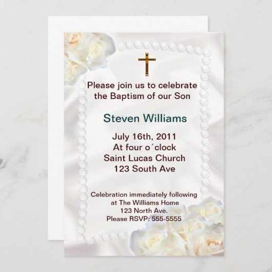 Weiße Blumen Taufe-Einladung Einladung (Vorne/Hinten)