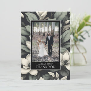 Weiße Blumen und Grün-Hochzeit Dankeskarte