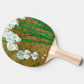 Weiße Blumen und grüne Stämme auf Brown-Grenze Tischtennis Schläger (Seitenansicht)