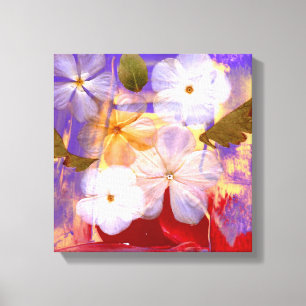 Weiße Blumen und Lavendel - Kunstdruck auf Leinwanddruck