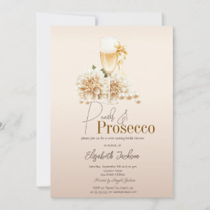 Weiße Blumen Wein Perlen Prosecco Brautparty Einladung