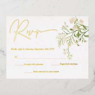 Weiße Blumen Wildblumen Botanische RSVP-Karten Gol Folie Einladungspostkarte