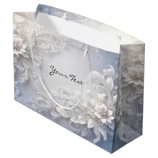 Weiße Blumenbeutel Geblüht Große Geschenktüte (Rückseite Schrägansicht)