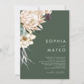 Weiße Blumenblume, dunkelgrünes Foto Hochzeit Einladung (Vorderseite)