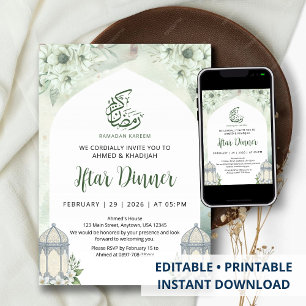 Weiße Blumenbogen-Ramadan-Iftar-Dinner-Einladung Einladung