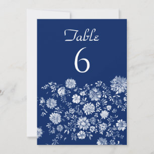 Weiße Blumenborder Blaue Hochzeit Tischnummernkart Einladung