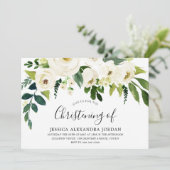 Weiße Blumencreme Schöne Christening Taufe Einladung (Stehend Vorderseite)