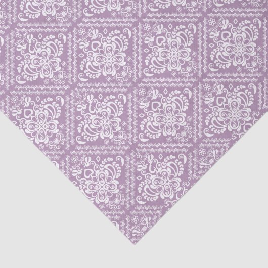 Weiße BlumenDamasken und Lila Hintergrund Seidenpapier (Ausschnitt)