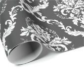 Weiße Blumendamentrockenmuster auf dunkelgrau Geschenkpapier (Rolleneckpunkt)