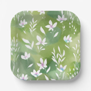 Weiße Blumenfelder   Elegante Frühlingsblumen  Pappteller