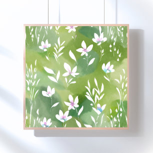 Weiße Blumenfelder   Elegante Frühlingsblumen  Poster