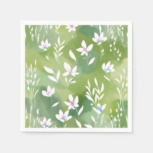Weiße Blumenfelder | Elegante Frühlingsblumen Serviette (Vorderseite)