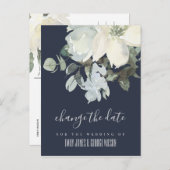WEISSE BLUMENFLUSSFLÄCHE IM NAVY IVORY ÄNDERN DAS ANKÜNDIGUNGSPOSTKARTE (Vorne/Hinten)