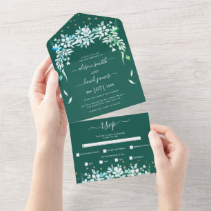 Weiße Blumengärten Grüne Hochzeit All In One Einladung