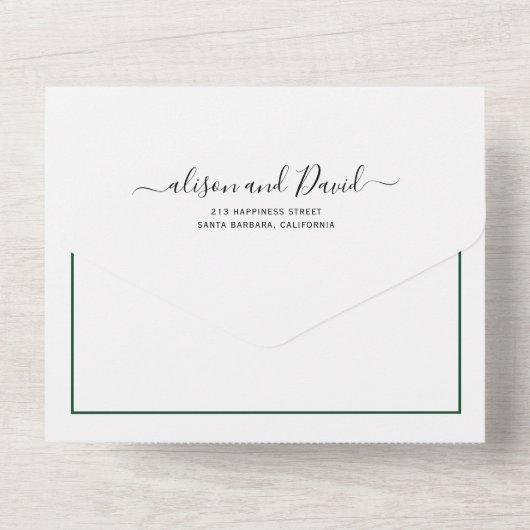 Weiße Blumengarten smaragdgrüne Hochzeit All In One Einladung (Rückseite)