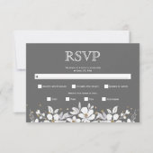 Weiße Blumengarten und Juwelen, graue Hochzeit RSVP Karte (Vorderseite)