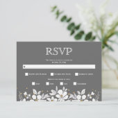 Weiße Blumengarten und Juwelen, graue Hochzeit RSVP Karte (Stehend Vorderseite)