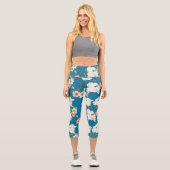 Weiße Blumengartenmuster Capri Leggings (Vorderseite)