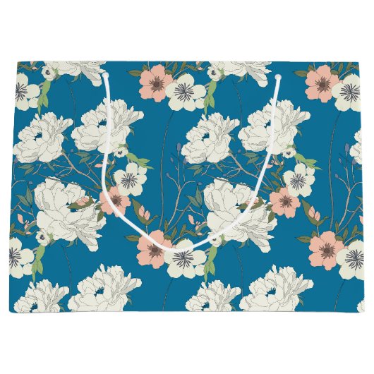 Weiße Blumengartenmuster Große Geschenktüte (Vorderseite)