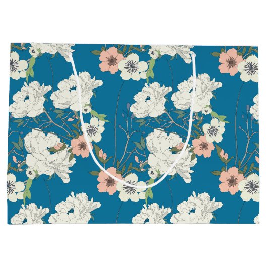 Weiße Blumengartenmuster Große Geschenktüte (Rückseite)