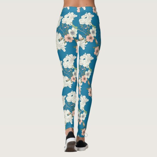 Weiße Blumengartenmuster Leggings (Rückseite)