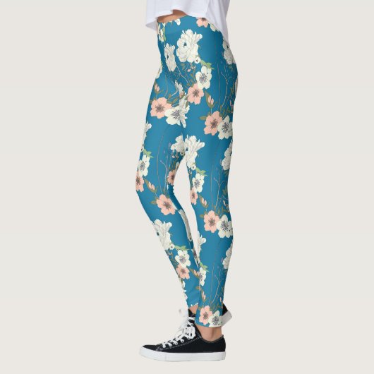 Weiße Blumengartenmuster Leggings (Links)