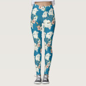 Weiße Blumengartenmuster Leggings (Vorderseite)
