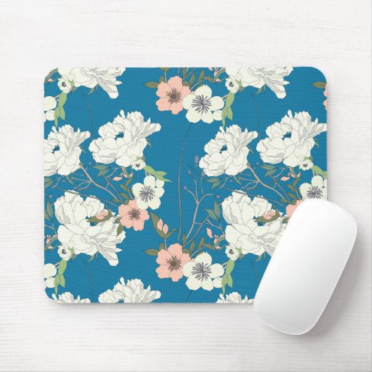 Weiße Blumengartenmuster Mousepad (Mit Mouse)