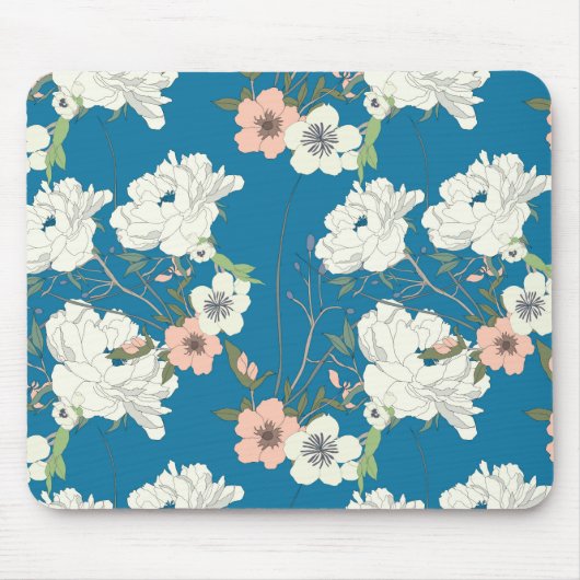 Weiße Blumengartenmuster Mousepad (Vorne)