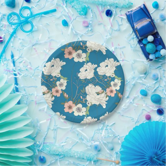 Weiße Blumengartenmuster Pappteller (Party)