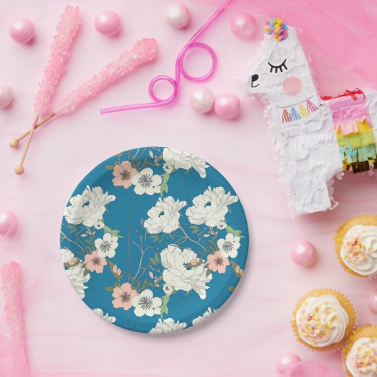 Weiße Blumengartenmuster Pappteller (Party)