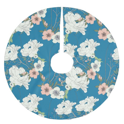 Weiße Blumengartenmuster Polyester Weihnachtsbaumdecke (Vorderseite)