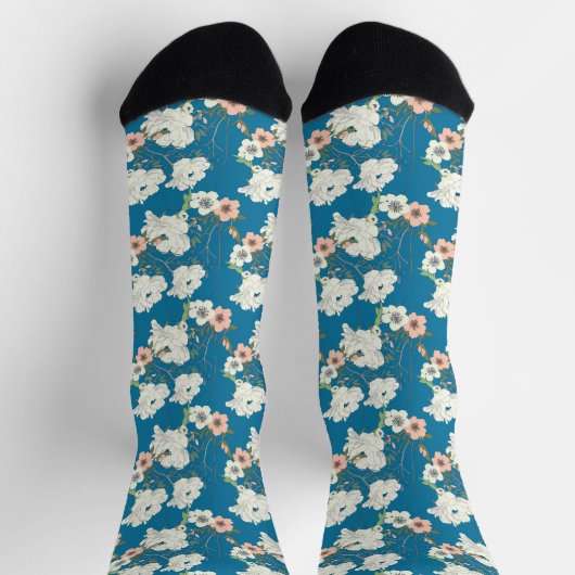 Weiße Blumengartenmuster Socken (Oben)