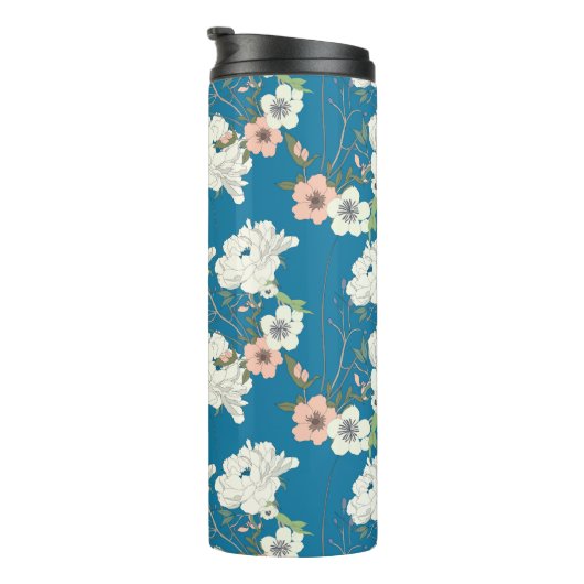 Weiße Blumengartenmuster Thermosbecher (Nach rechts gedreht)