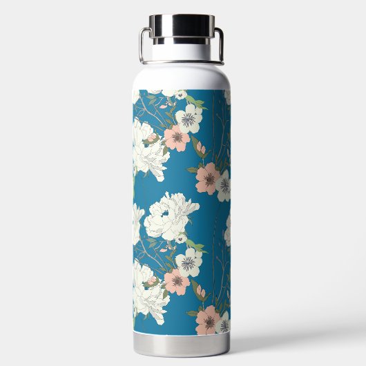 Weiße Blumengartenmuster Trinkflasche (Rückseite)
