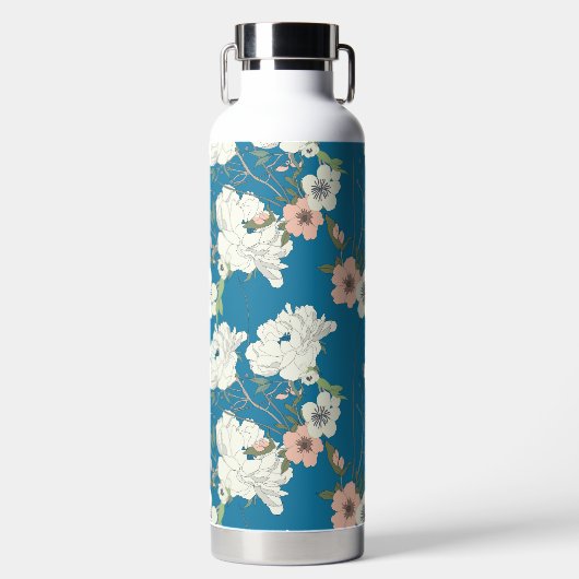 Weiße Blumengartenmuster Trinkflasche (Vorderseite)