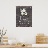 Weiße Blumengebinde Kürbisse Rustikale Hochzeitsdu Poster (Küche)