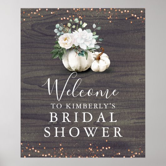 Weiße Blumengebinde Kürbisse Rustikale Hochzeitsdu Poster (Vorne)