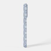 Weiße Blumengepattern auf staubblauem Hintergrund iPhone Hülle (Rechte Seite)