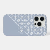 Weiße Blumengepattern auf staubblauem Hintergrund iPhone Hülle (Rückseite (Horizontal))