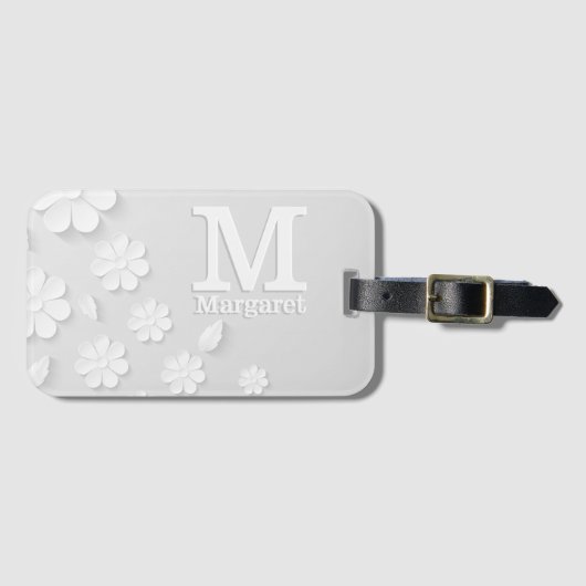 Weiße, blumengeprägte Namensinitialen personalisie Gepäckanhänger (Vorderseite (Horizontal))