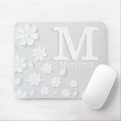 Weiße, blumengeprägte Namensinitialen personalisie Mousepad (Mit Mouse)